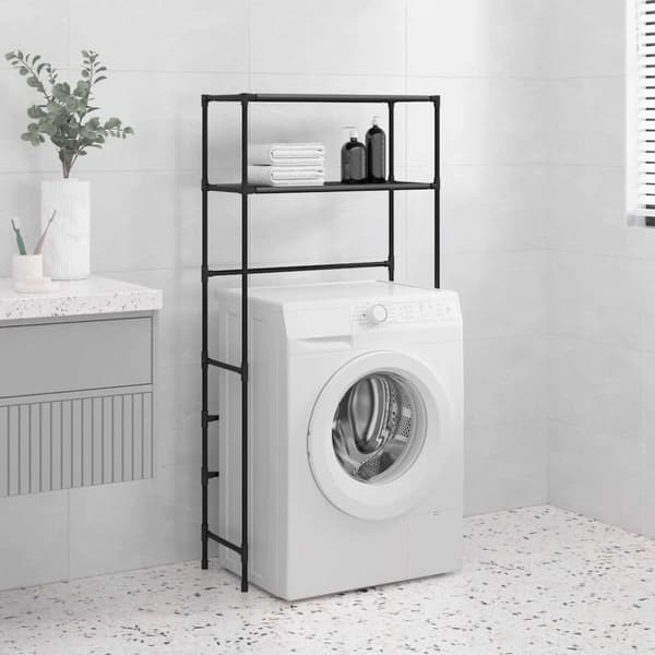 vidaXL Säilytyshylly pesukoneen ylle 2 tasoa musta 69x28x143 cm rauta