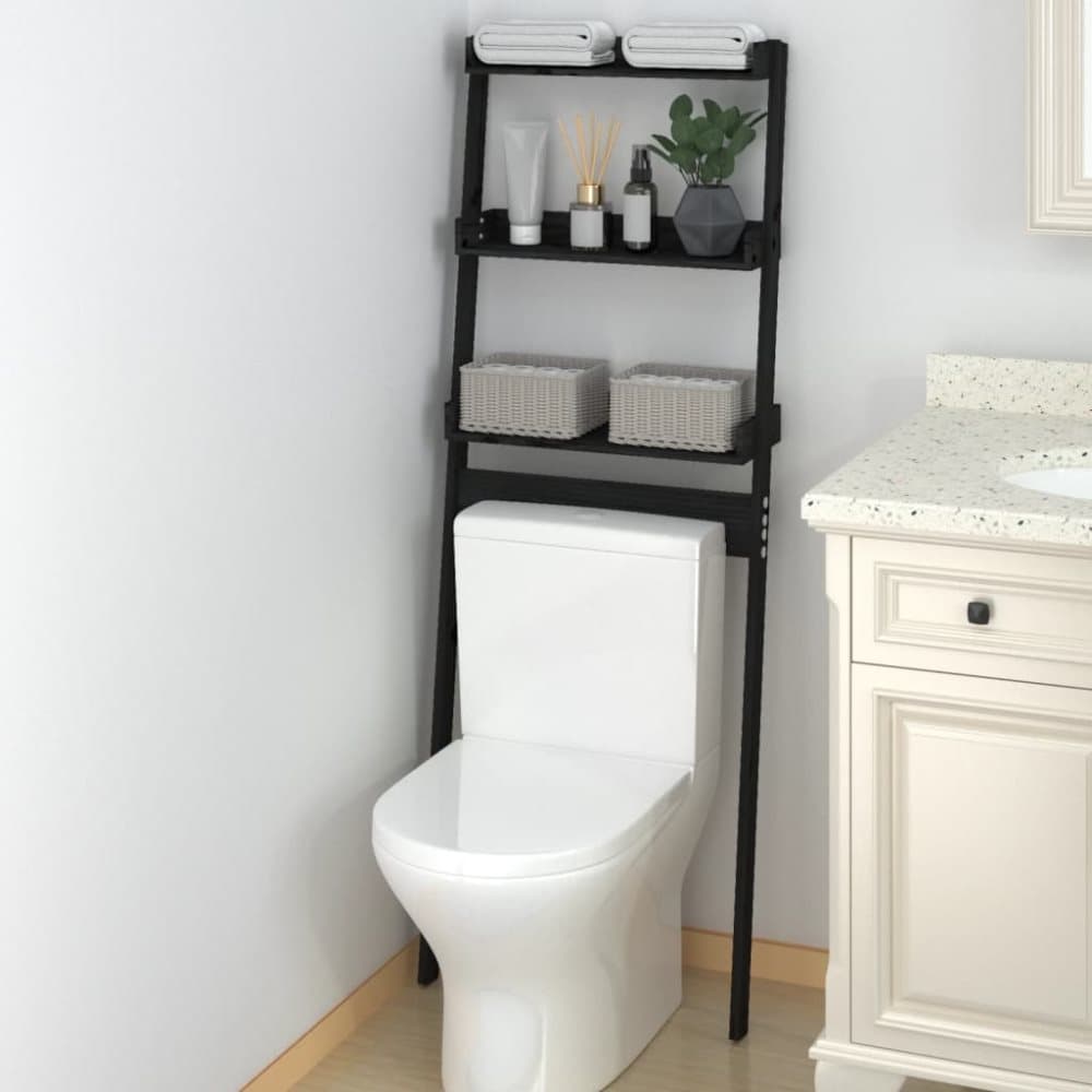 vidaXL Badrumshylla svart 63,5x32x179 cm massiv furu