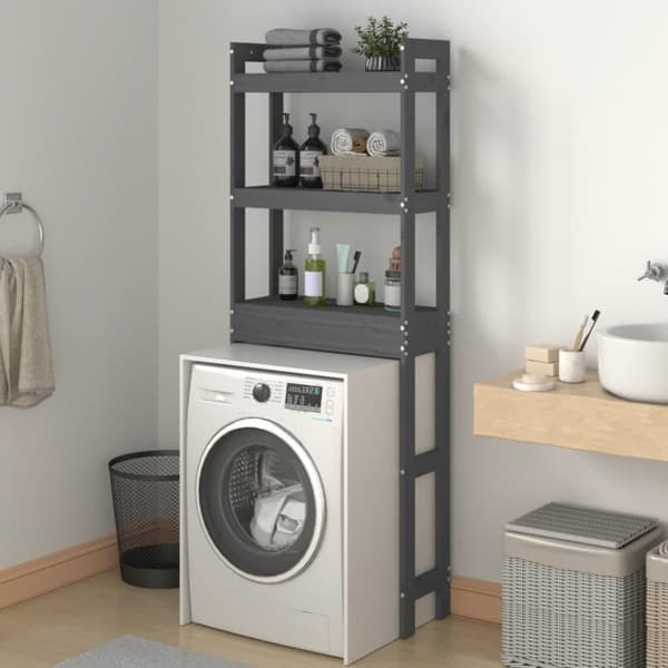 vidaXL toiletstativ 63x26x171 cm massivt fyrretræ grå