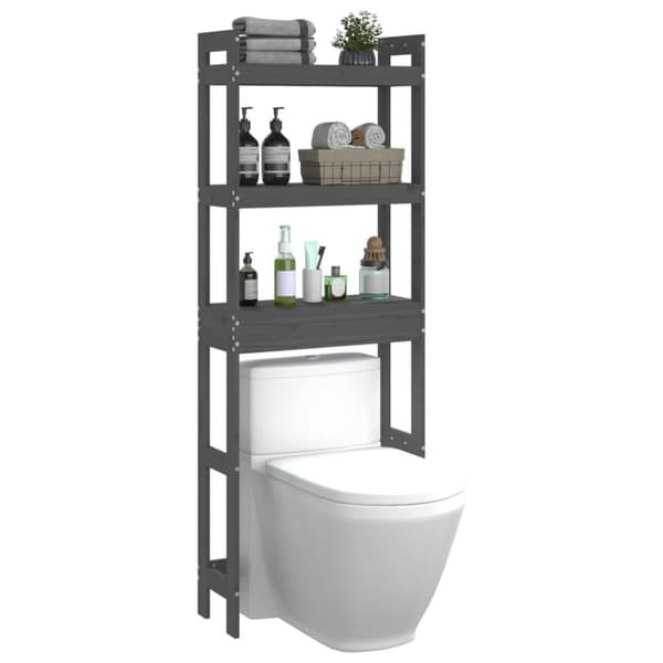 vidaXL toiletstativ 63x26x171 cm massivt fyrretræ grå