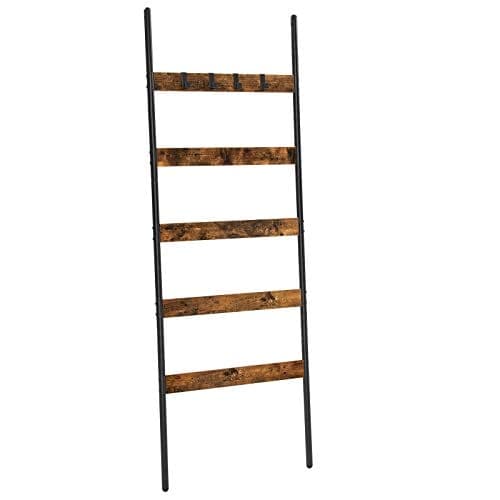 Vasagle filtstige, skrå stigehylde, 5-lags håndklædeholder, 65 cm bred, stålramme, rustik brun og sort