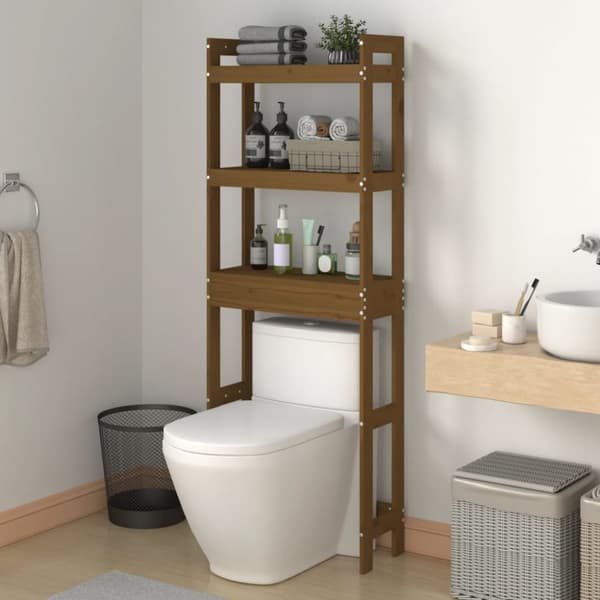 toiletstativ 63x26x171 cm massivt fyrretræ gyldenbrun