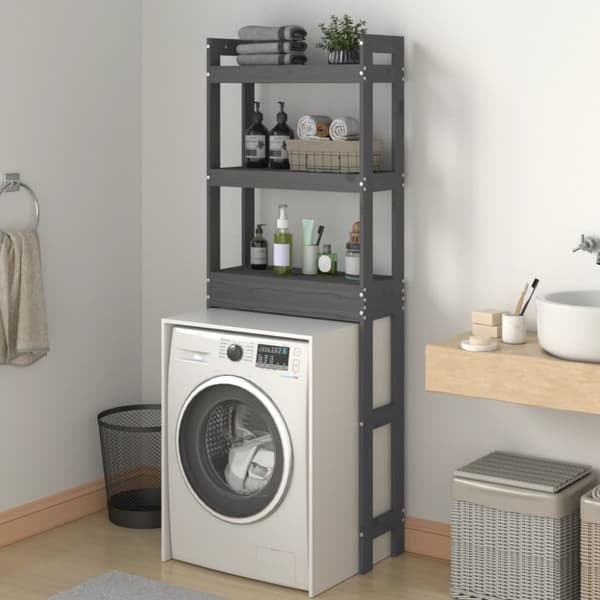 toiletstativ 63x26x171 cm massivt fyrretræ grå
