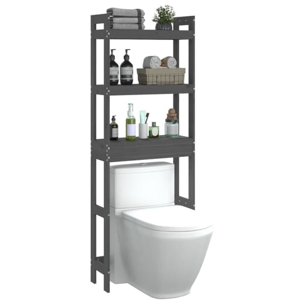 toiletstativ 63x26x171 cm massivt fyrretræ grå