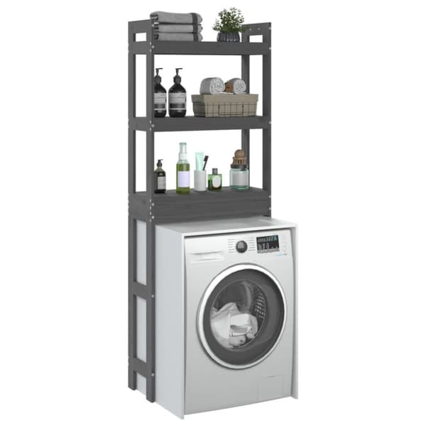 toiletstativ 63x26x171 cm massivt fyrretræ grå