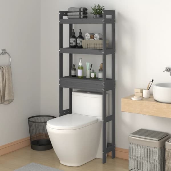 toiletstativ 63x26x171 cm massivt fyrretræ grå