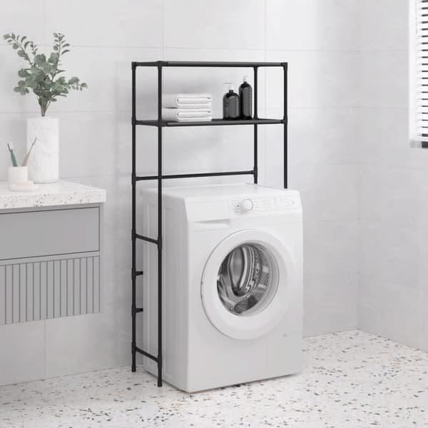 vidaXL Hylla för tvättmaskin med 2 hyllplan svart 69x28x143 cm järn -  Handdukshängare