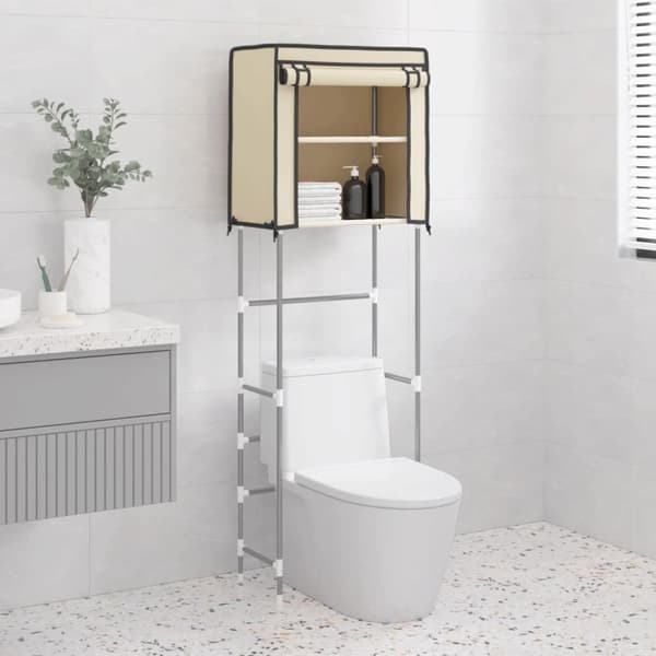 vidaXL Toaletthylla med 2 hyllplan gräddvit 56x30x170 cm järn -  Handdukshängare