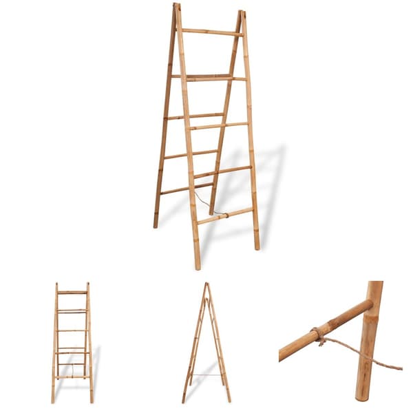The Living Store dobbelt håndklædestige med 5 ribbe i bambus 50x160 cm -  Håndklædeholdere
