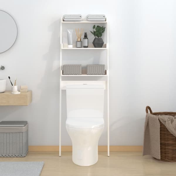 toiletstativ 63,5x32x179 cm massivt fyrretræ hvid