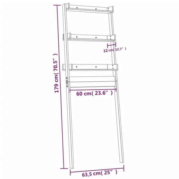 toiletstativ 63,5x32x179 cm massivt fyrretræ hvid