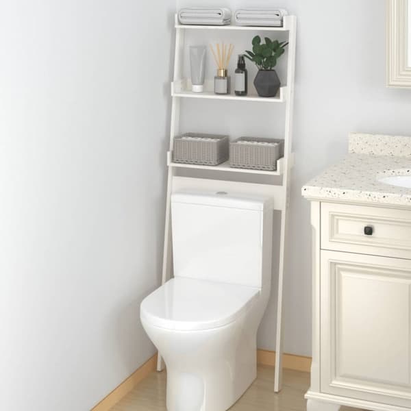 toiletstativ 63,5x32x179 cm massivt fyrretræ hvid
