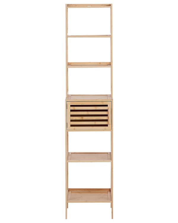 Badrumshylla Bambu Ljust Trä Badrumsförvaring 6 Hyllplan 1 Dörr Minimalistisk Design