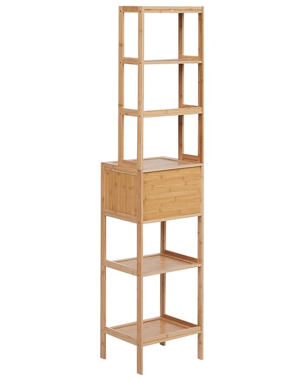 Badrumshylla Bambu Ljust Trä Badrumsförvaring 6 Hyllplan 1 Dörr Minimalistisk Design