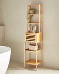 Miniatyrbild 2 av 11: Badrumshylla Bambu Ljust Trä Badrumsförvaring 6 Hyllplan 1 Dörr Minimalistisk Design