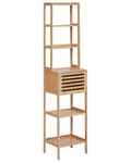 Miniatyrbild 1 av 11: Badrumshylla Bambu Ljust Trä Badrumsförvaring 6 Hyllplan 1 Dörr Minimalistisk Design