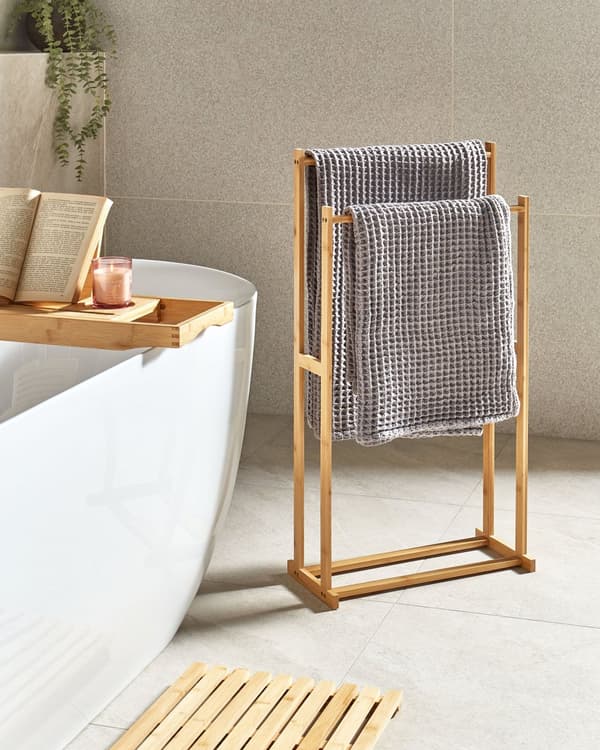 Handduksställ Ljus Bambu 85 x 45 cm 2 Skenor Badrumstillbehör