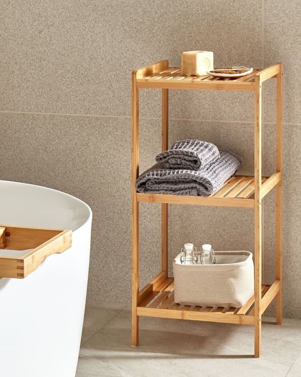 Hylla för Badrum Ljus Bambu 3 Hyllplan Badrumstillbehör Minimalistisk Naturlig Stil