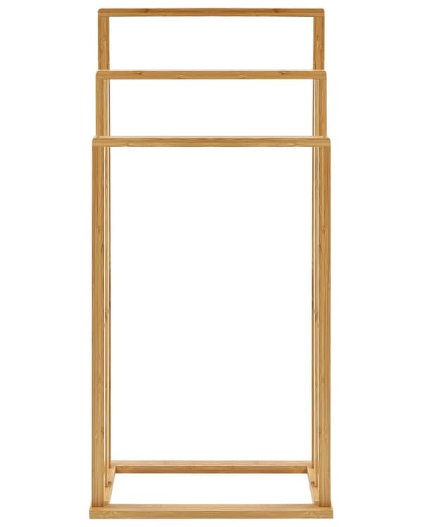 Håndklædestang lys bambus 40 x 24 x 80 cm med tre stænger fritstående minimalistisk modern stil