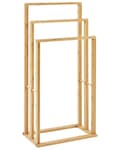 Miniatyrbillede 1 af 5: Håndklædestang lys bambus 40 x 24 x 80 cm med tre stænger fritstående minimalistisk modern stil
