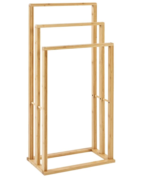 Håndklædestang lys bambus 40 x 24 x 80 cm med tre stænger fritstående minimalistisk modern stil
