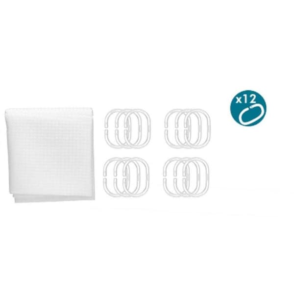 Duschdraperi Berilo SC-POLY-UD1-WHITE Vit Polyester 180 x 180 cm Poäng (12 antal)