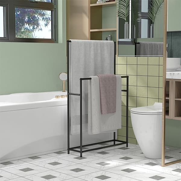 Rootz stående håndklædeholder - Håndklædeholder - Badeværelsesorganisering - Metalramme - Rustbestandig - Kompakt design - 66cm x 20cm x 110cm