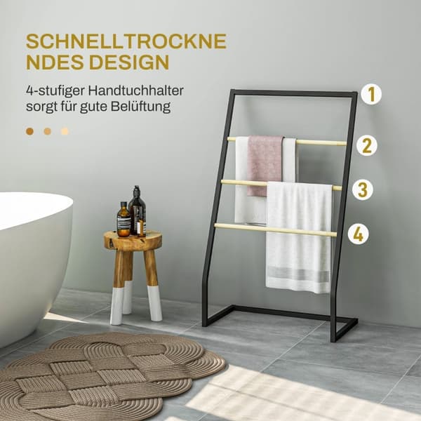 Rootz Fritstående håndklædestang - Håndklædeholder - Håndklædeholder - 4 etagers - Naturlig æstetik - 60 cm x 35 cm x 102 cm