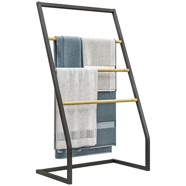 Rootz Fritstående håndklædestang - Håndklædeholder - Håndklædeholder - 4 etagers - Naturlig æstetik - 60 cm x 35 cm x 102 cm