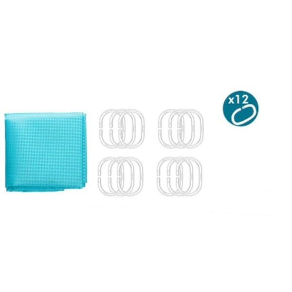 Brusebadsforhæng Berilo SC-POLY-UD1-BLUE Blå Polyester 180 x 180 cm Points (12 enheder)
