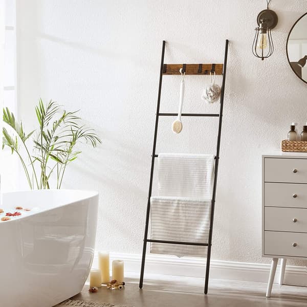 Håndklædestativ - Ladderstativ - 5 niveauer - 44 x 160 cm - Metalramme - Brun/sort