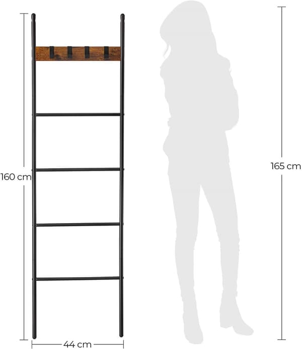 Håndklædestativ - Ladderstativ - 5 niveauer - 44 x 160 cm - Metalramme - Brun/sort