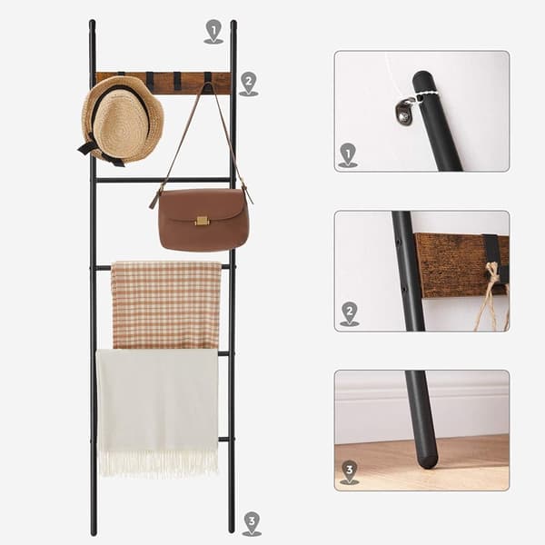 Håndklædestativ - Ladderstativ - 5 niveauer - 44 x 160 cm - Metalramme - Brun/sort