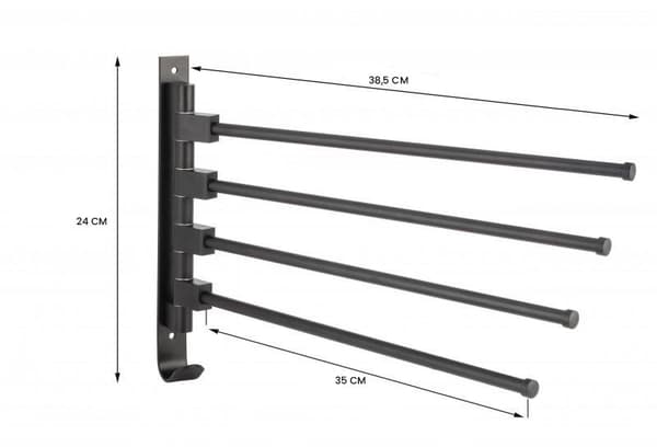 Robust justerbar håndklædestativ med 4 arme, 3,5 kg kapacitet, pladsbesparende design