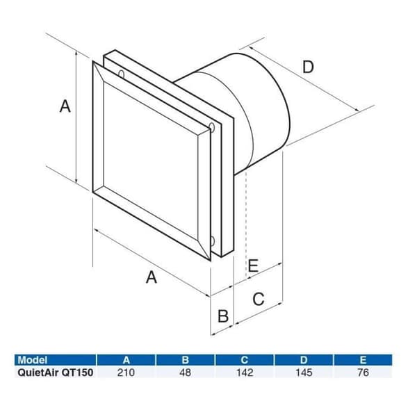 Airflow 90000456 väggmonterad Tyst fläktutsug, 10 W, 230 V, Vit, 150 mm - QUIETAIR