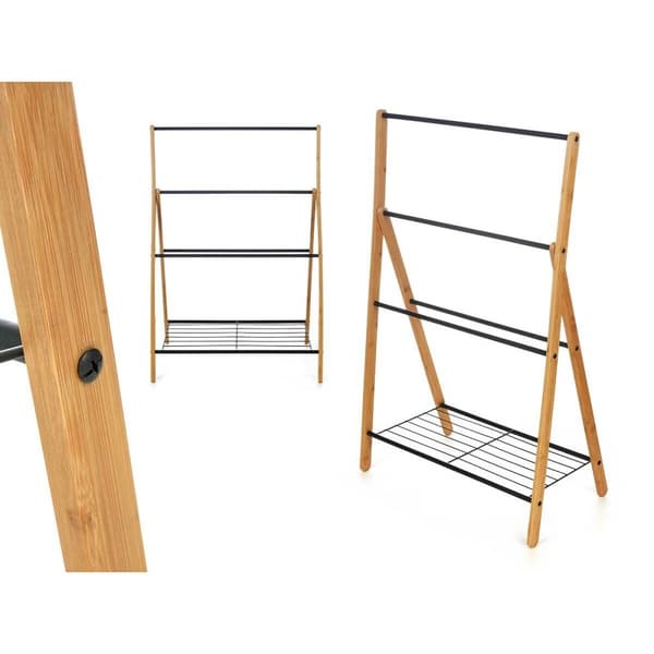 Fritstående håndklædestativ Kipit B7816 Sort Metal Bambus 60 x 90 x 37 cm 4 enheder