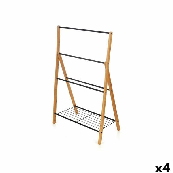 Fritstående håndklædestativ Kipit B7816 Sort Metal Bambus 60 x 90 x 37 cm 4 enheder