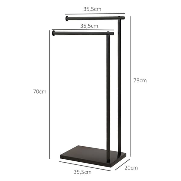Rootz Steel Håndklædeskinne - Dobbeltstænger - Rumbesparelse - Stabilitet med vægtet base - 35,5L X 20W X 78H CM - Sort