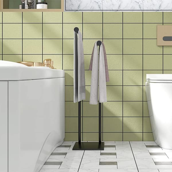 Rootz Steel Håndklædeskinne - Dobbeltstænger - Rumbesparelse - Stabilitet med vægtet base - 35,5L X 20W X 78H CM - Sort