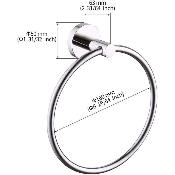 TD® Badrumstillbehör/ Handduksring i polerat rostfritt stål/ Ringhållare för badrum