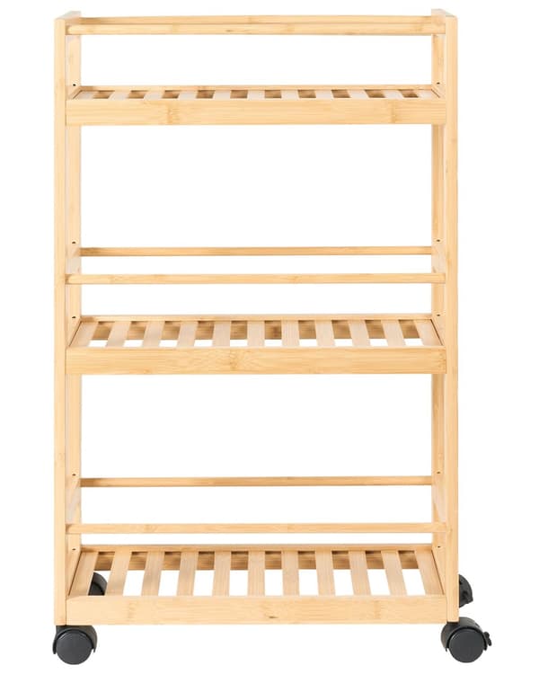 Badeværelsesvogn i lysebrunt bambustræ Lyse tre 3-delte hylder Moderne design