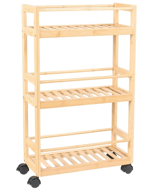 Badeværelsesvogn i lysebrunt bambustræ Lyse tre 3-delte hylder Moderne design