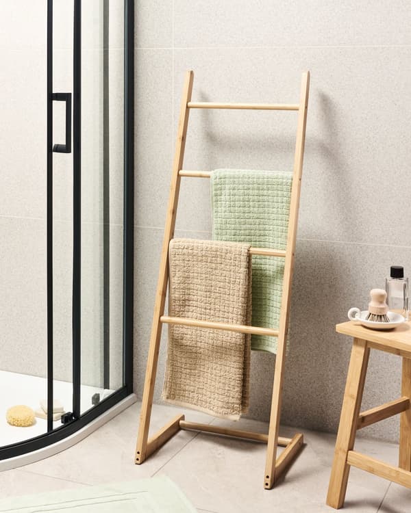 Håndklædestang lys bambus 40 x 114 x 33 cm 4 spoler stige minimalistisk stil