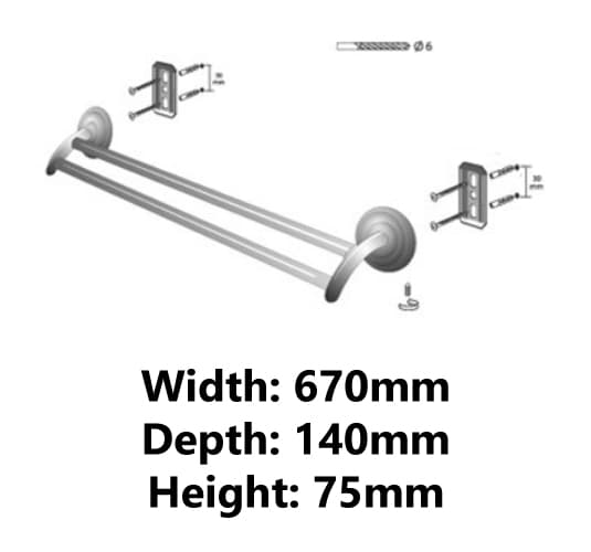 Deco dobbelt håndklædetørrer, antik messing, længde 670 mm