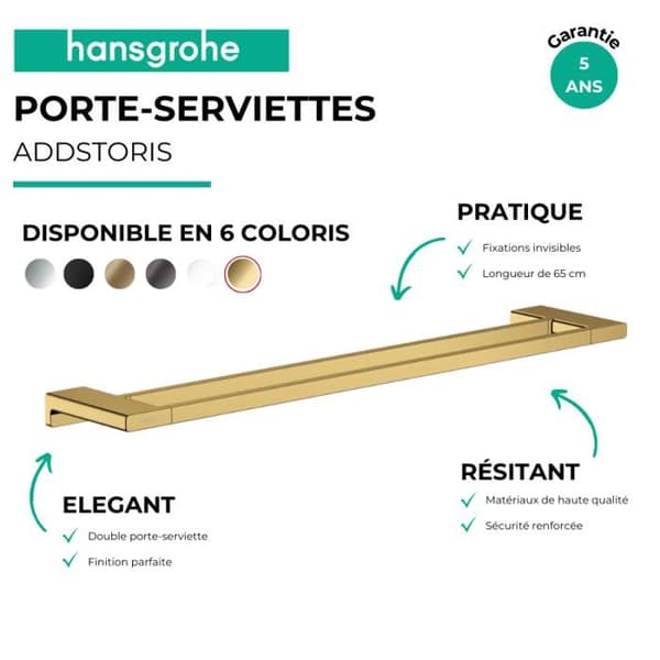 Handduksställ - HANSGROHE - AddStoris - 648 mm - Polerat guld - Metallic