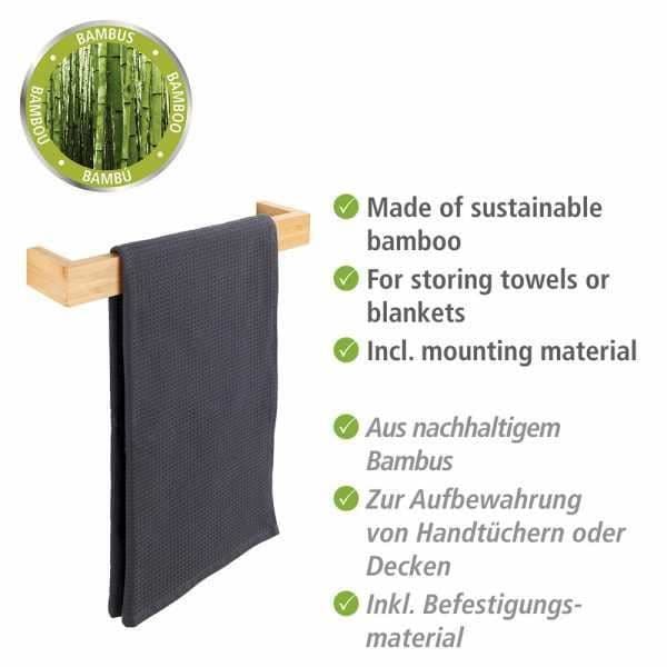 WENKO Vägghängd handdukshängare Bambusa, badrumshanddukshängare i bambu, 40x9x5 cm, brun