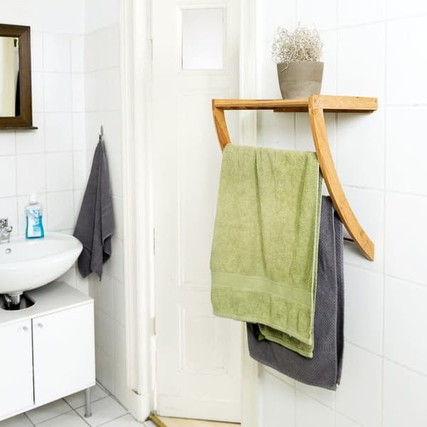 Relaxdays Bamboo Handdukshylla 3 Metalltorkstänger Badrumsdekoration H x B x D: 40 x 38 x 24,5 cm, Naturlig