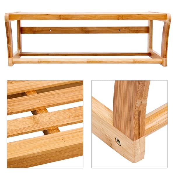 Vägghylla i bambu med handduksstång - 10014070 - 60 cm