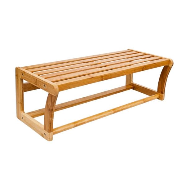 Vägghylla i bambu med handduksstång - 10014070 - 60 cm