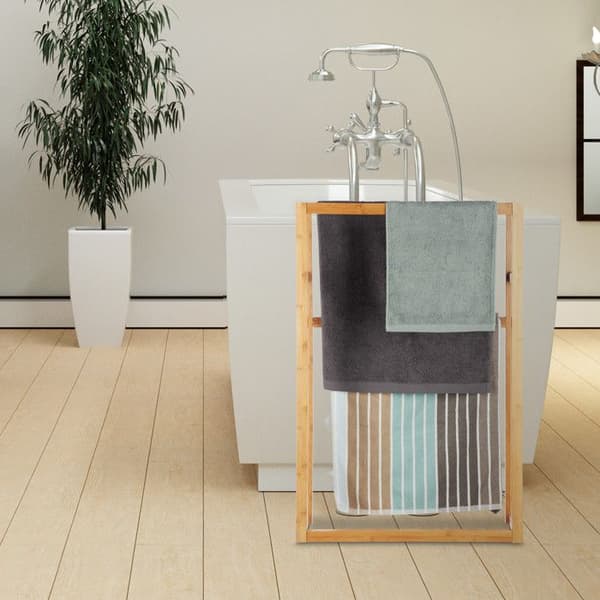 Relaxdays Bamboo Handdukshängare, Stående Handdukshängare, 3 Badrumsstänger, HxBxD: 90 x 60 x 20 cm, Natural